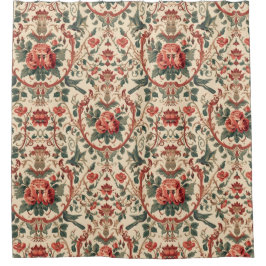 Vintage Rose & Bird Pattern Romantic Art Nouveau シャワーカーテン