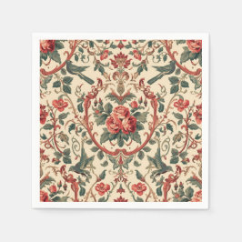 Vintage Rose & Bird Pattern Romantic Art Nouveau スタンダードカクテルナプキン