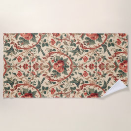 Vintage Rose & Bird Pattern Romantic Art Nouveau ビーチタオル
