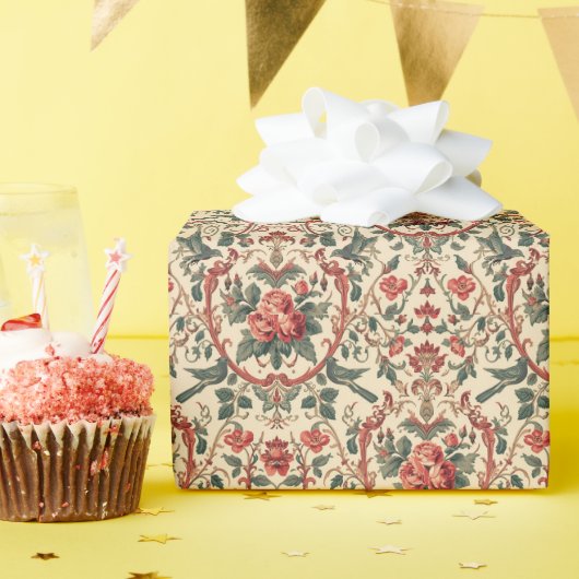 Vintage Rose & Bird Pattern Romantic Art Nouveau ラッピングペーパー (誕生日パーティー)