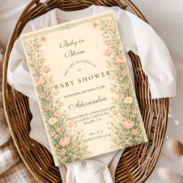 Vintage Rose Botanical Baby Shower 招待状