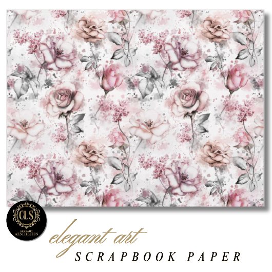 Vintage Rose Ephemera Scrapbook Paper 