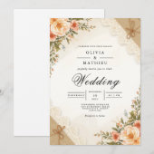 Vintage Rose Floral Arch Wedding 招待状 (正面/裏面)