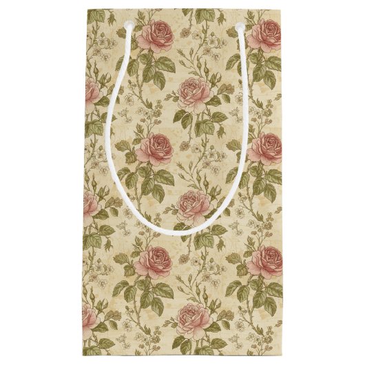 Vintage Rose Floral Pattern スモールペーパーバッグ (正面)