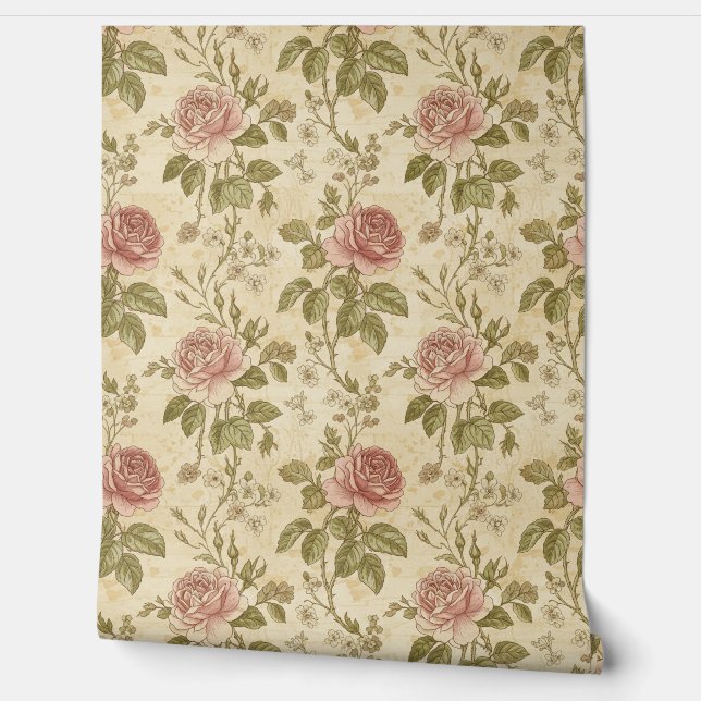 Vintage Rose Floral Pattern 壁紙 (ほどく)