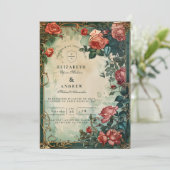 Vintage Rose Frame Botanical Wedding 招待状 (スタンド正面)