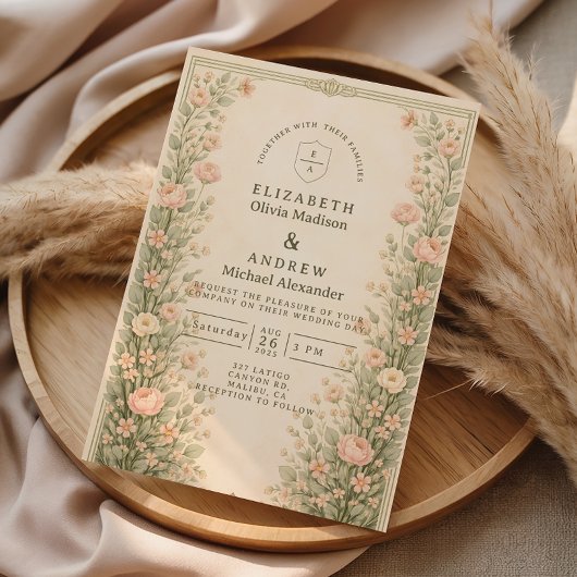 Vintage Rose Garden Arch Wedding 招待状