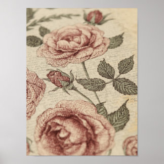 Vintage Rose Garden Botanical Poster ポスター