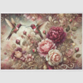Vintage Rose Gold Hummingbird Floral Decoupage  薄葉紙 (正面)
