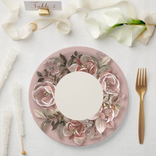 Vintage Rose & Greenery Wedding Paper Plate  ペーパープレート (ウェディング)