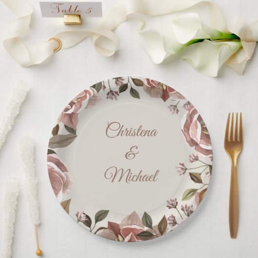 Vintage Rose & Greenery Wedding Paper Plate  ペーパープレート (ウェディング)