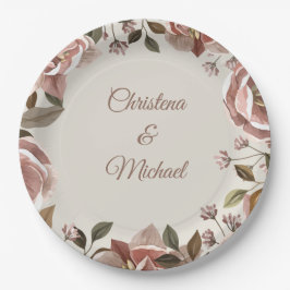 Vintage Rose & Greenery Wedding Paper Plate  ペーパープレート
