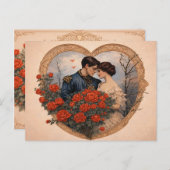 Vintage Rose Romance Postcard | Antique Heart ポストカード (正面/裏面)