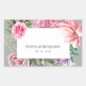 Vintage Rose Romantic Botanical Floral Wedding 長方形シール (正面)