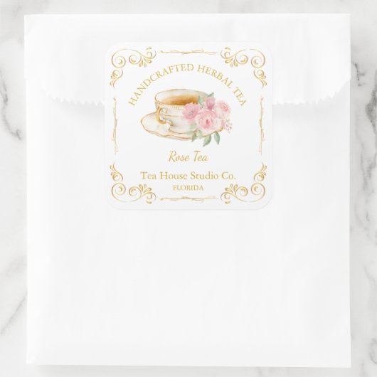 Vintage Rose Tea Square Label スクエアシール (バッグ)
