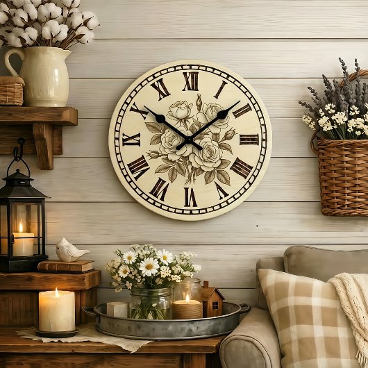 Vintage Rose Wall Clock  ラージ壁時計