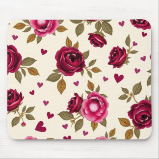 Vintage Roses and Hearts Mouse Pad マウスパッド