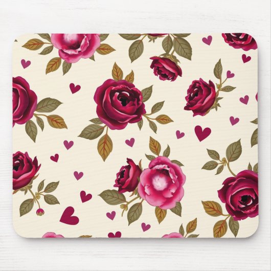 Vintage Roses and Hearts Mouse Pad マウスパッド (正面)