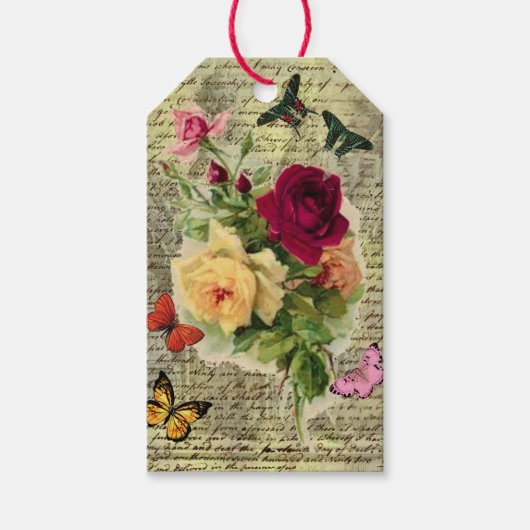 Vintage Roses & Butterflies Ephemera Gift Tag ギフトタグ (正面)
