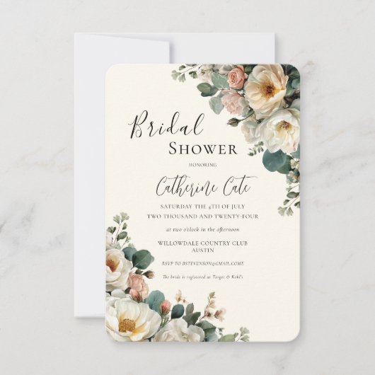 Vintage Roses Floral Bridal  招待状 (正面)