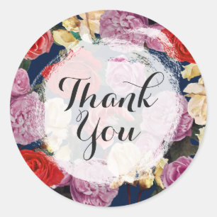 Vintage Roses Floral & Navy Florist Thank You ラウンドシール