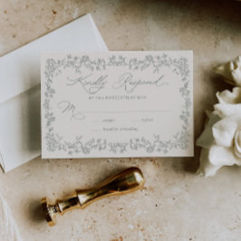 Vintage Roses Sage Floral Frame Wedding  RSVP Card