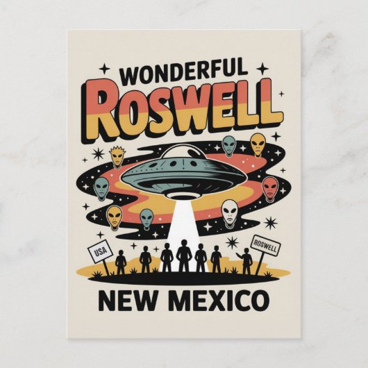 Vintage Roswell New Mexico Retro Alien UFO ポストカード (正面)
