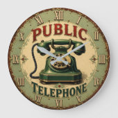 Vintage Rotary Telephone Retro ラージ壁時計 (正面)