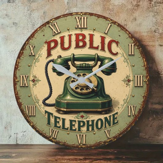Vintage Rotary Telephone Retro ラージ壁時計