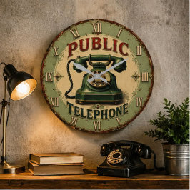 Vintage Rotary Telephone Retro ラージ壁時計