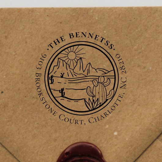 Vintage Round Desert Cactus Address セルフインキングスタンプ