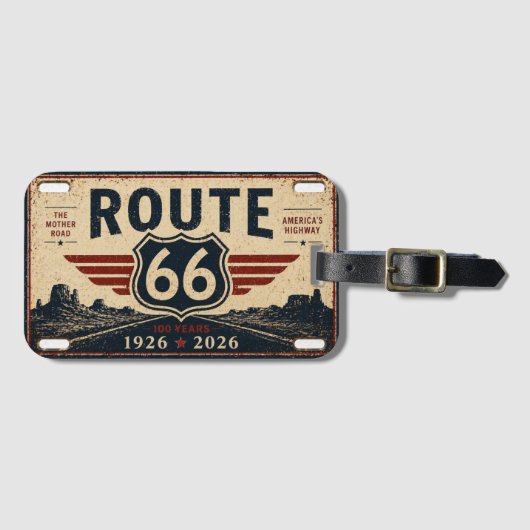 Vintage Route 66 Centennial Retro Design ラゲッジタグ (正面横)