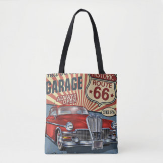 Vintage Route 66 Garage retro poster with retro ca トートバッグ