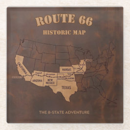Vintage Route 66 Historic Map Adventure ガラスコースター