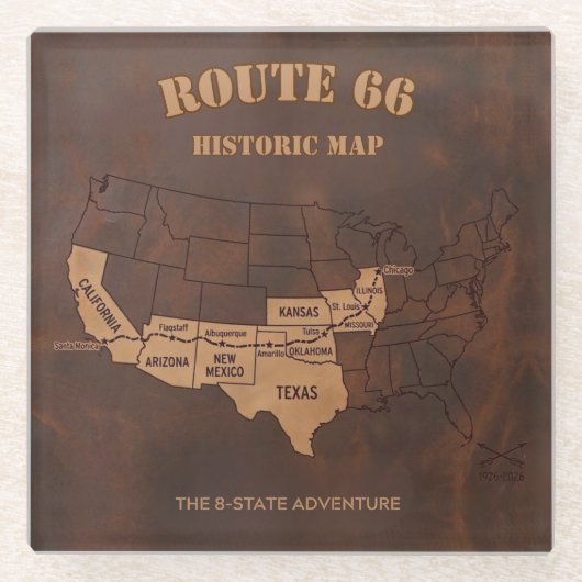 Vintage Route 66 Historic Map Adventure ガラスコースター (正面)