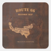Vintage Route 66 Historic Map Adventure スクエアシール (正面)