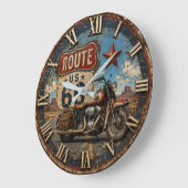 Vintage Route 66 Motorcycle ラージ壁時計 (傾斜)