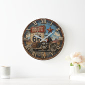 Vintage Route 66 Motorcycle ラージ壁時計 (ホーム)