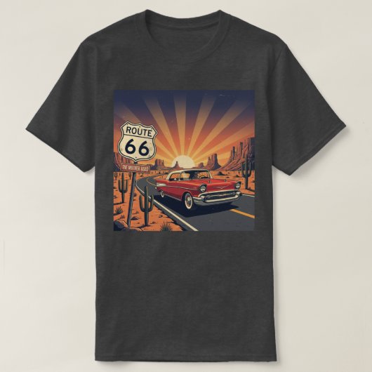Vintage Route 66 Sunset  Tシャツ (デザイン正面)