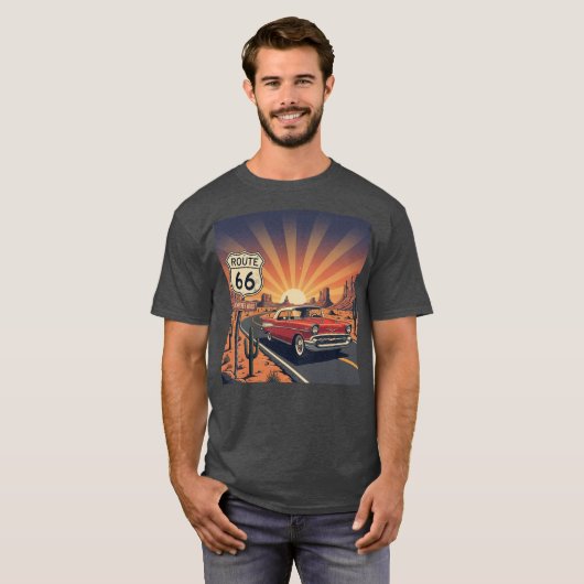 Vintage Route 66 Sunset  Tシャツ (正面フル)