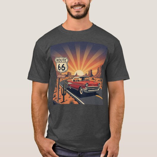 Vintage Route 66 Sunset Tシャツ (正面)