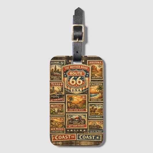 Vintage Route Sixty Six Postage Stamps ラゲッジタグ (正面縦)
