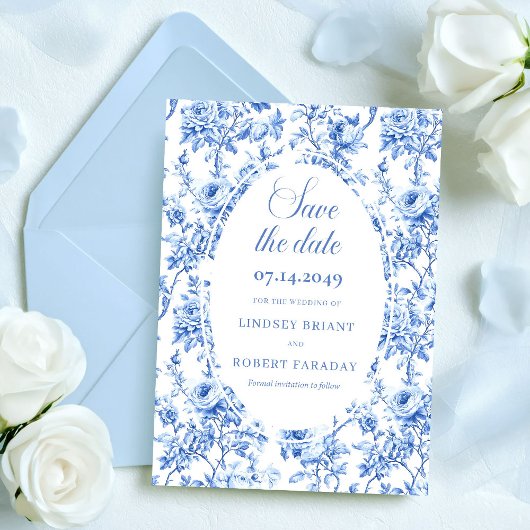 Vintage Royal Blue Roses Save the Date Wedding  招待状