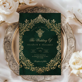 Vintage Royal Emerald Gold Wedding 招待状