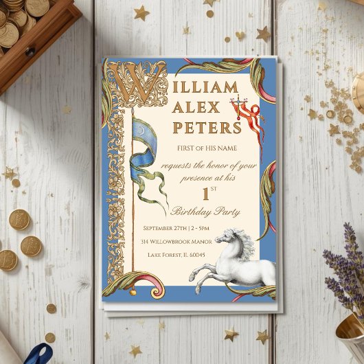 Vintage Royal Medieval 1st Birthday Invitation 招待状