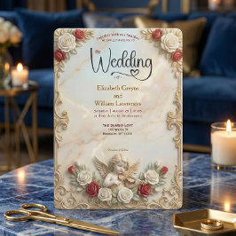 Vintage Royalcore Rococo Cherub & Red Rose 招待状