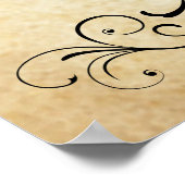 Vintage Rustic Black Flourish Parchment Wedding ポスター (角)