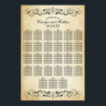 Vintage Rustic Black Flourish Parchment Wedding ポスター<br><div class="desc">Decorative swirls and flourishes frame this elegant vintage inspired wedding seating chart poster design that features a monogram of the bride and groom names and wedding date, custom template text for table numbers and guest names. Design includes elegant black decorative swirls and flourishes. The rustic ivory background is printed with...</div>