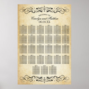 Vintage Rustic Black Flourish Parchment Wedding ポスター