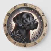   Vintage Rustic  Black Labrador  ラージ壁時計 (正面)